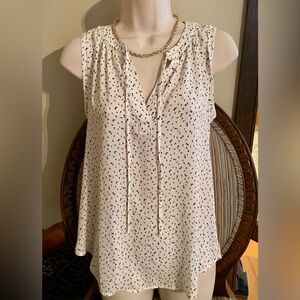 LOFT Ivory Sleeveless Blouse with Black Patteen
